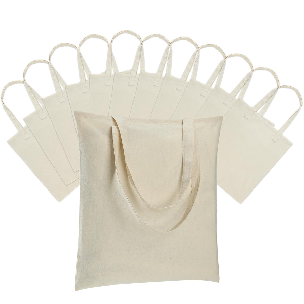 Carbrea 12 Pack Thin Canvas Tote Bags Bulk, Reusable Grocery Bags - Beige