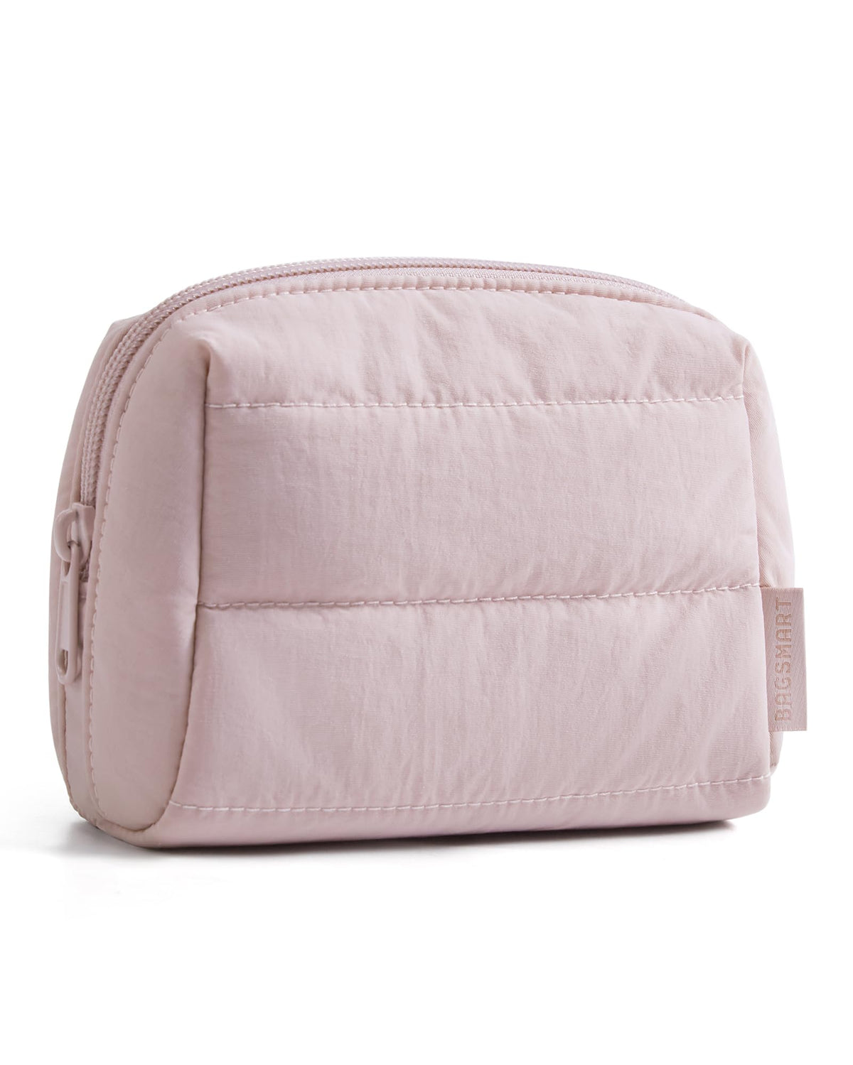 BAGSMART Small Makeup Bag, Puffy Wide-open Zipper Cosmetic Pouch, Pink