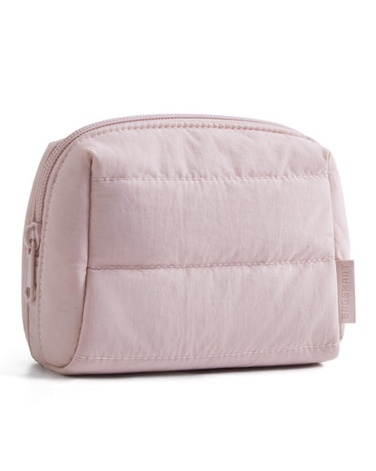 BAGSMART Small Makeup Bag, Puffy Wide-open Zipper Cosmetic Pouch, Pink