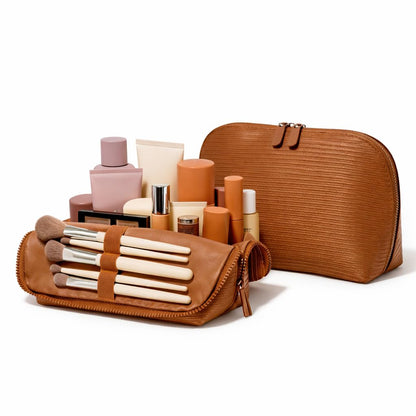 APT 1101 Standing Foldable Makeup Bag for Travel, Vertical Folding Down Design, Organized Cosmetic & Skincare Bag