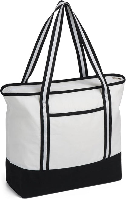 Carbrea 15 Inch Large Canvas Tote Bag with Bottom Support, White, 1 Pack