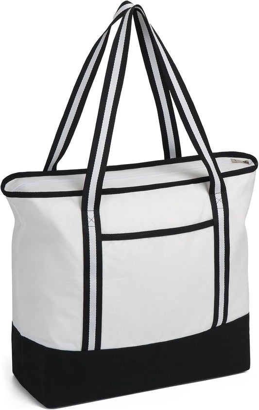 Carbrea 15 Inch Large Canvas Tote Bag with Bottom Support, White, 1 Pack