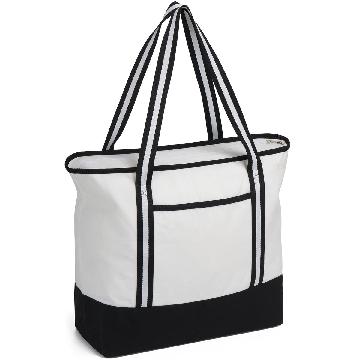 Carbrea 15 Inch Large Canvas Tote Bag with Bottom Support, White, 1 Pack