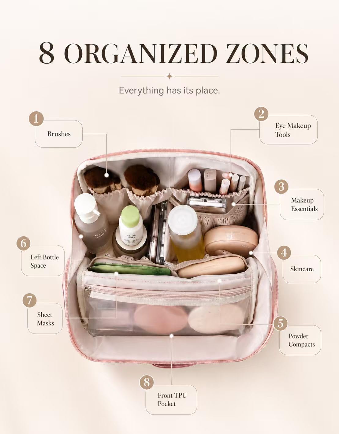 Standing Travel Makeup Bag, Large Cosmetic and Toiletry Bag Organizer