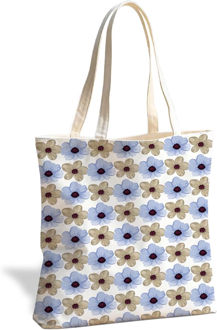 Floral Tote Bag, Soft Aesthetic Canvas Carryall for Daily Shopping Commute