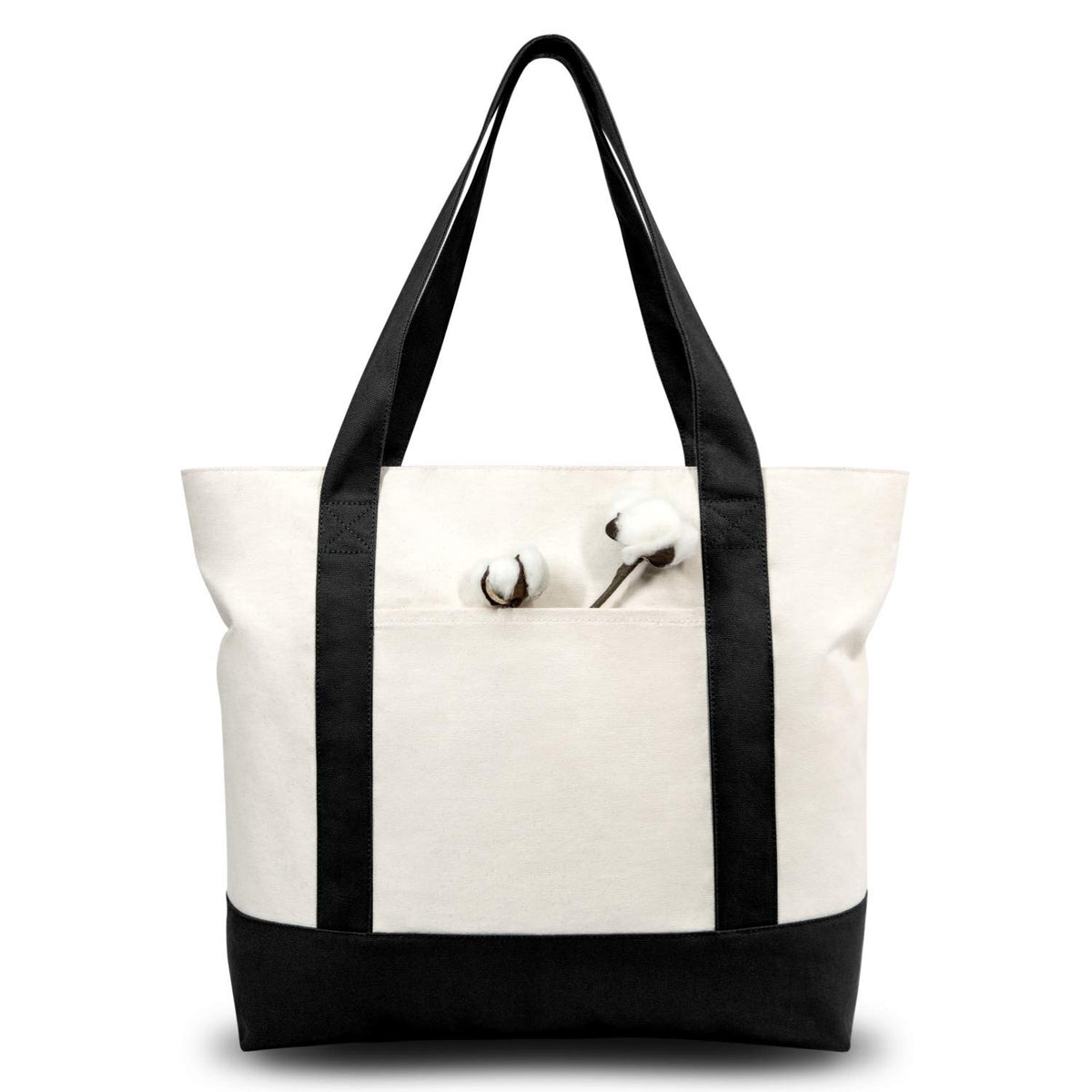TOPDesign 1-Pack Canvas Tote Bag with an External Pocket, Reusable Grocery Shopping Bag, Top Zipper Closure, Daily Essentials (Brown/Natural)