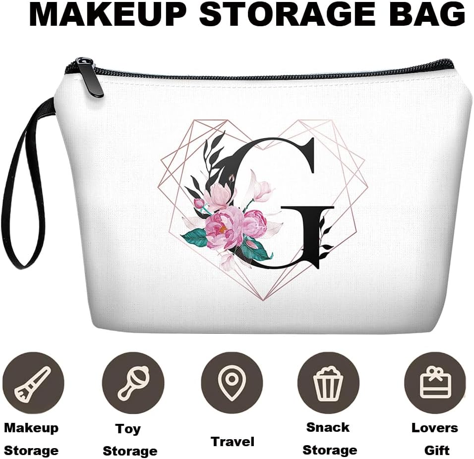 Initial G Bride Gifts for Women – Personalized Letter G Travel Makeup Bag Set with Mirror, Monogram G Cosmetic Pouch for Bridesmaid Maid of Honor Wedding Bridal Shower