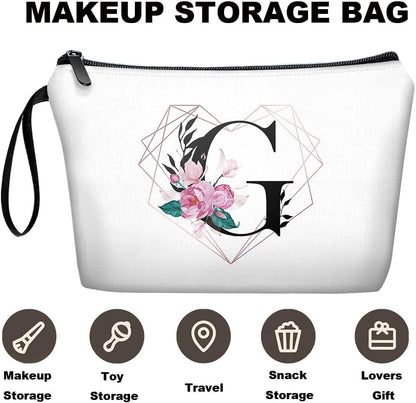 Initial G Bride Gifts for Women – Personalized Letter G Travel Makeup Bag Set with Mirror, Monogram G Cosmetic Pouch for Bridesmaid Maid of Honor Wedding Bridal Shower