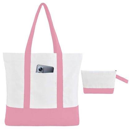 2-Pack Canvas Tote Bags and Makeup Bags, Cotton Zipper Bag, All Black
