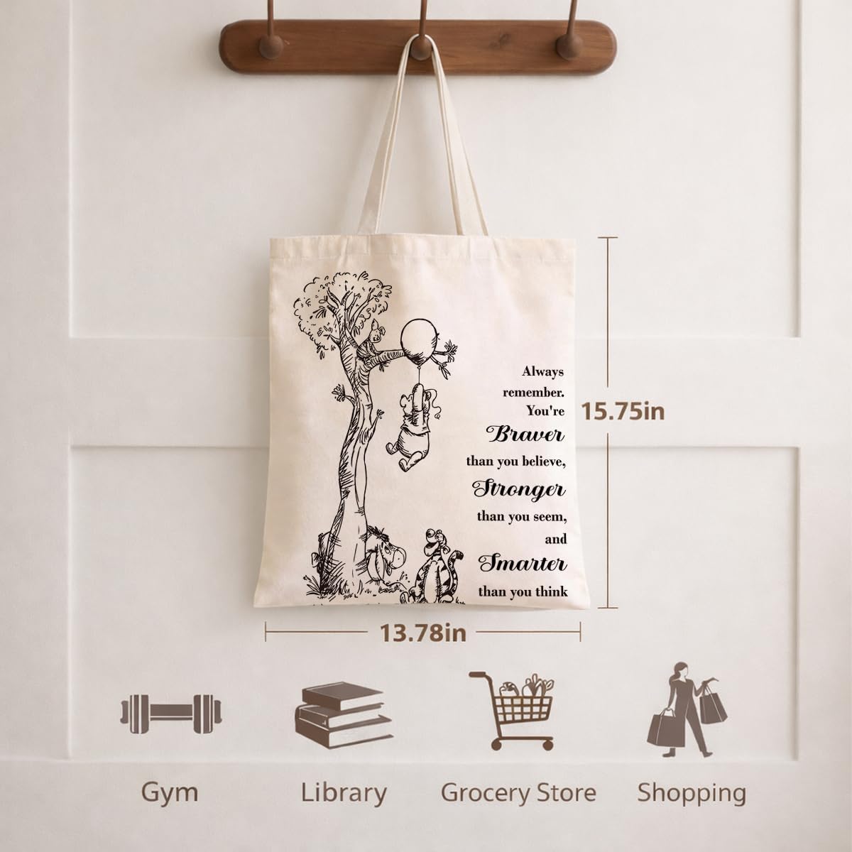 Cute Bear Canvas Tote Bag for Women, Friendship Shoulder Bag