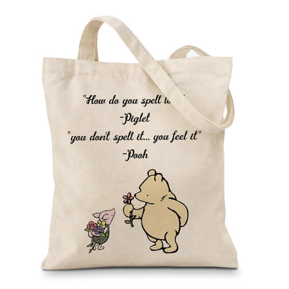 Cute Bear Canvas Tote Bag for Women, Friendship Shoulder Bag