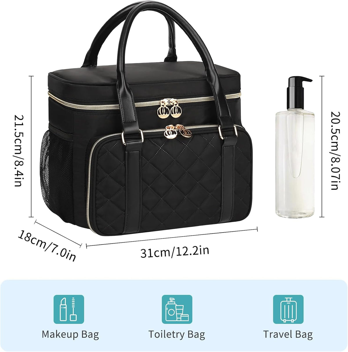 Bagmoly Travel Toiletry Bag for Women Girls, Large Makeup Bag, Black