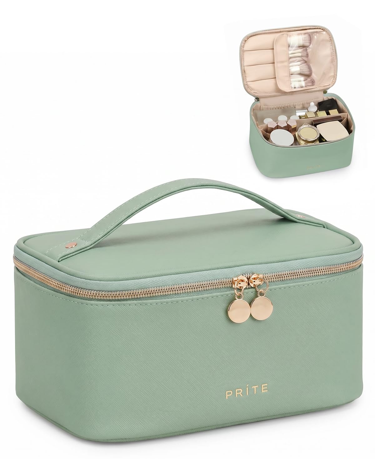 Prite Makeup Bag Travel Cosmetic Case, Women Toiletry Bag Organizer, Beige