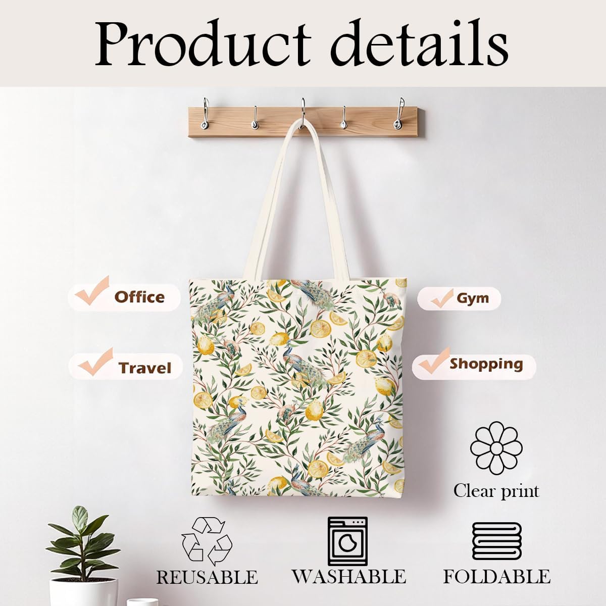 Fruit Canvas Tote Bag, Reusable Cute Shoulder Bag for Shopping Travel