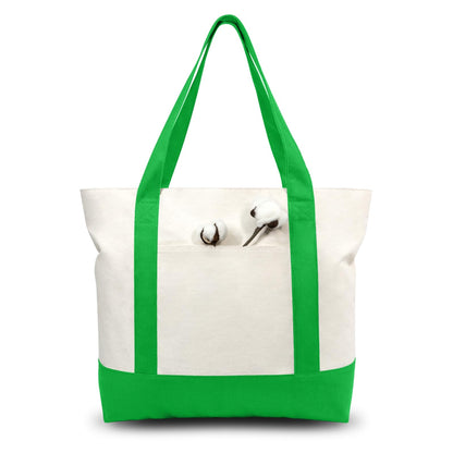 TOPDesign 1-Pack Canvas Tote Bag with an External Pocket, Reusable Grocery Shopping Bag, Top Zipper Closure, Daily Essentials (Brown/Natural)