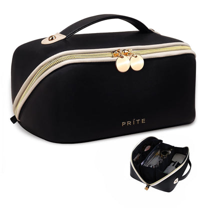Prite Makeup Bag Travel Toiletry Bag Open Flat Cosmetic Organizer for Women