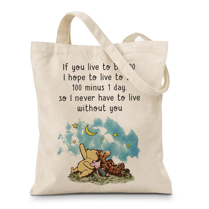 Cute Bear Canvas Tote Bag for Women, Friendship Shoulder Bag