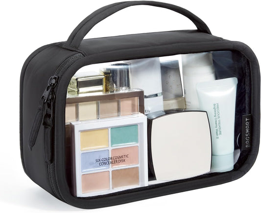 BAGSMART TSA-Approved Toiletry Bag, Large Opening Clear Makeup Bag with Handle, Quart Sized Travel Toiletry Bag, Carry-On Airline Compliant for Men and Women (Black)