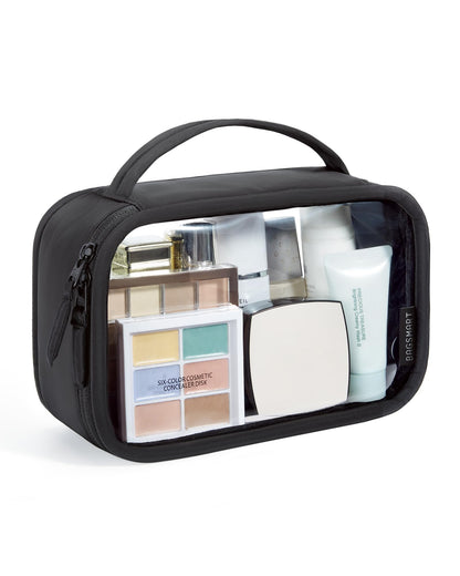 BAGSMART TSA-Approved Toiletry Bag, Large Opening Clear Makeup Bag with Handle, Quart Sized Travel Toiletry Bag, Carry-On Airline Compliant for Men and Women (Black)