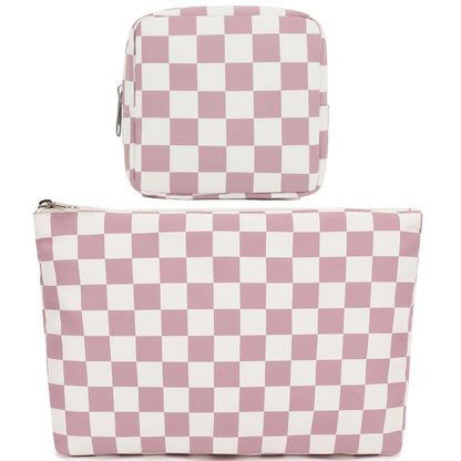 Fammart Checkered Makeup Bag, Corduroy Travel Cosmetic Bag Organizer Toiletry Bag Make Up Bags with Zipper & Compartments for Women Girls
