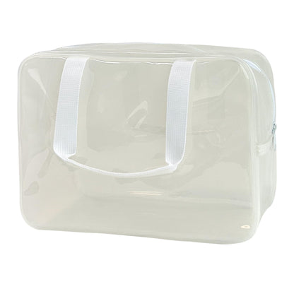 PVC Clear Pure Color Transparent Large Zipper Cosmetic Pouch Travel Makeup Cosmetic Bag with Handle for Travel Bathroom Toiletry Organizer (Clear+Black Handle)
