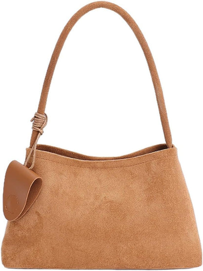 Trendy Faux Suede Top Handle Bag for Women 2025 Large Capacity Hobo Shoulder Bag Minimalist Office Commuter Tote