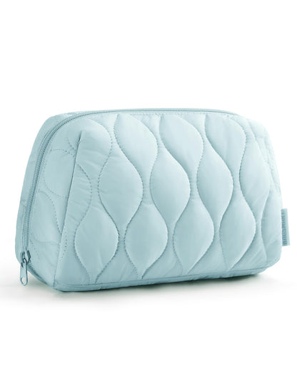 BAGSMART Makeup Bag, Travel Cosmetic Bag, Puffy Padded Make Up Bag for Women, Makeup Organizer Case, Wide-open Pouch Purse, Travel Essentials, Toiletries Accessories Brushes (Purple)