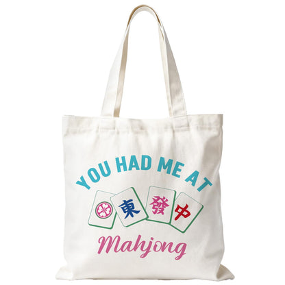 Mahjong Tote Bag for Women, Canvas Gifts and Accessories for Players, Reusable Grocery Beach Everyday Carry Bag