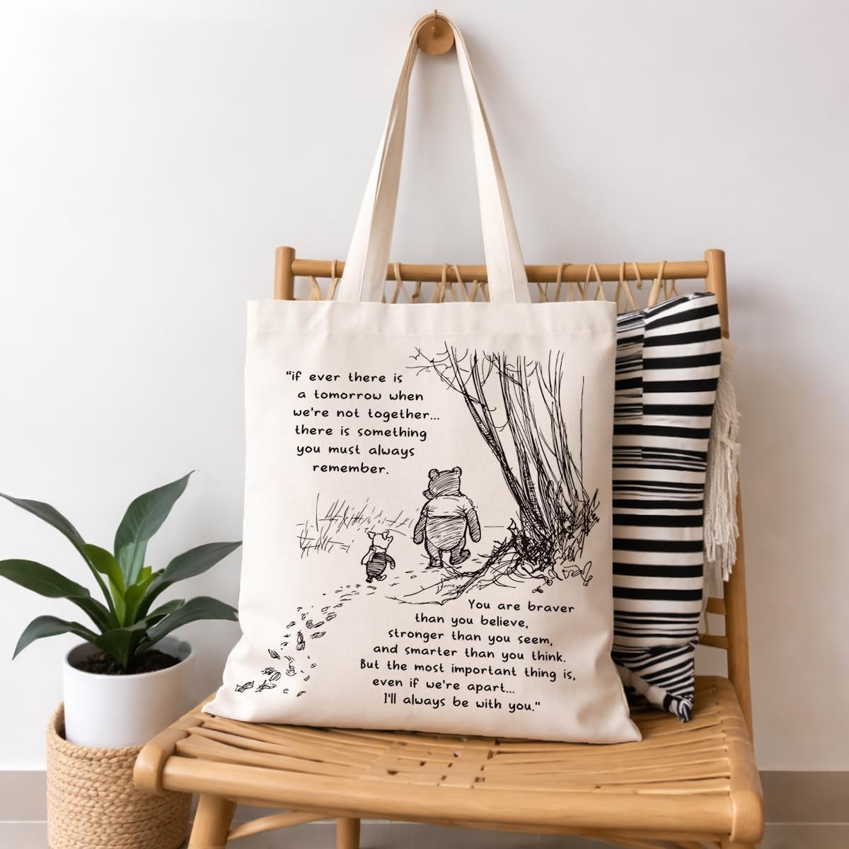 Cute Bear Canvas Tote Bag for Women, Friendship Shoulder Bag