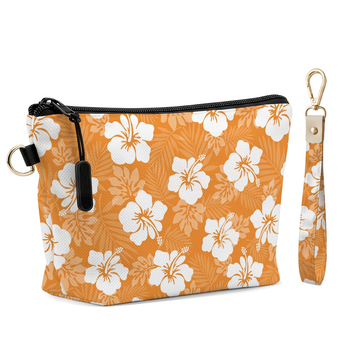 Fokongna Makeup Bag with Matching Keychain Wristlet, Floral Cosmetic Bag