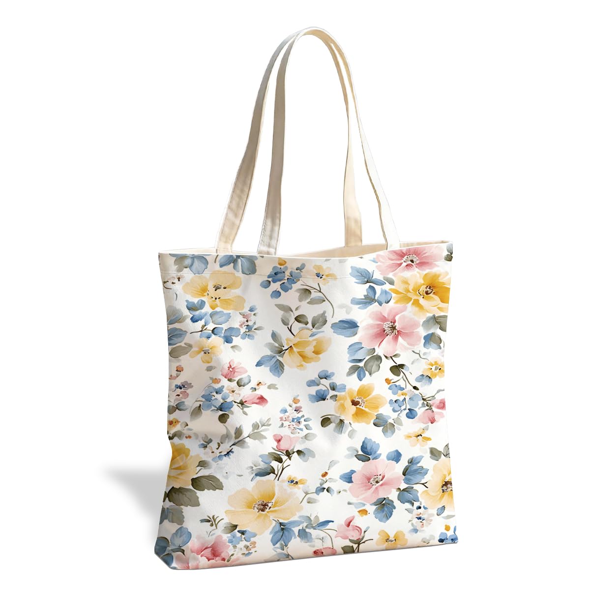 Floral Tote Bag, Soft Aesthetic Canvas Carryall for Daily Shopping Commute