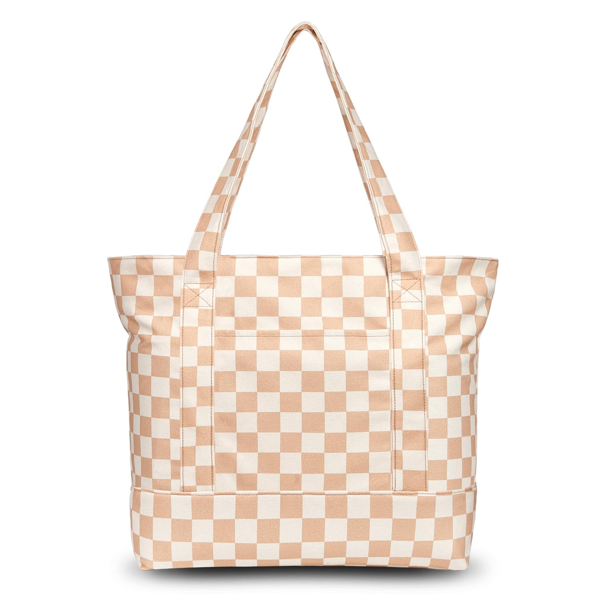 TOPDesign 1-Pack Canvas Tote Bag with an External Pocket, Reusable Grocery Shopping Bag, Top Zipper Closure, Daily Essentials (Brown/Natural)