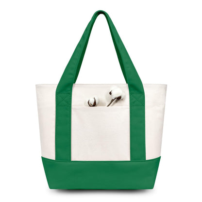TOPDesign 1-Pack Canvas Tote Bag with an External Pocket, Reusable Grocery Shopping Bag, Top Zipper Closure, Daily Essentials (Brown/Natural)