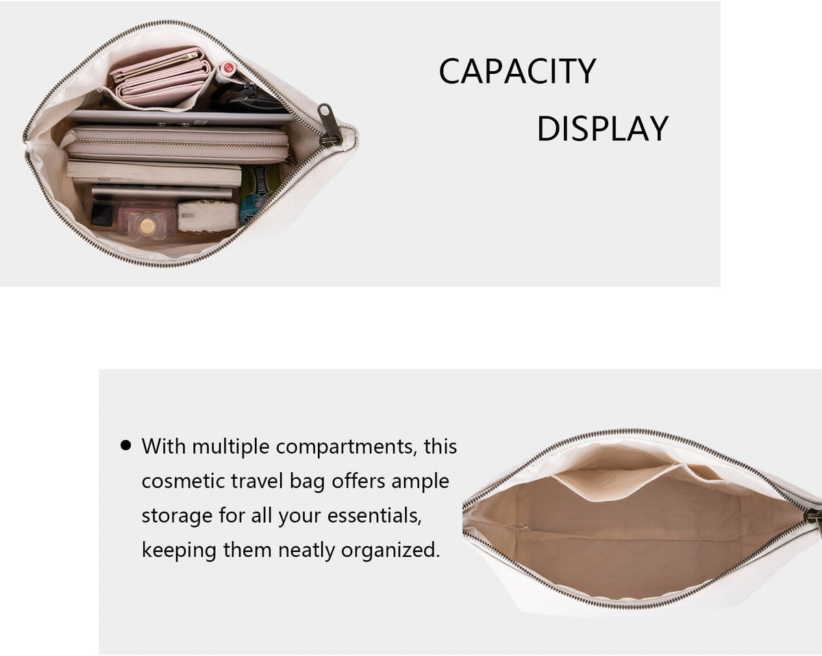 Toiletry Bag Multiple Compartments Cosmetic Travel Bag with Zipper Makeup Bag Toiletry Bag for Women Cosmetic Pouch (Beige)