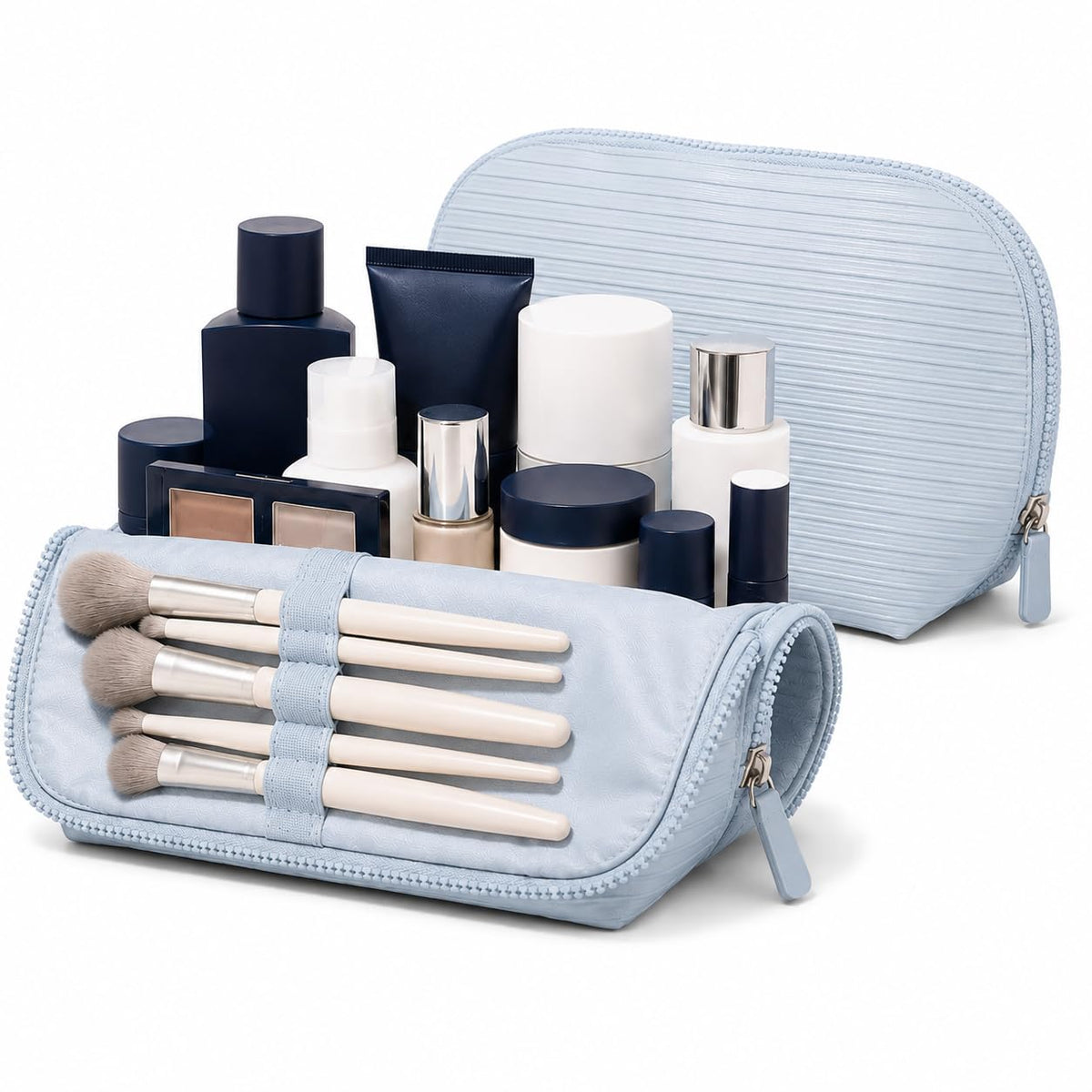 APT 1101 Standing Foldable Makeup Bag for Travel, Vertical Folding Down Design, Organized Cosmetic & Skincare Bag