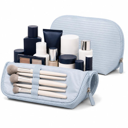 APT 1101 Standing Foldable Makeup Bag for Travel, Vertical Folding Down Design, Organized Cosmetic & Skincare Bag