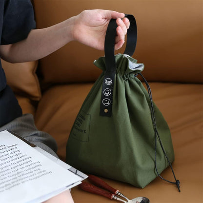 Canvas Drawstring Lunch Bag Insulated Lunch Bento Tote Bag Reusable Lunch Bag with Handle and Drawstring Closure for Women Work Picnic or Travel (COLOR1)