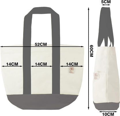 Large Reusable Grocery Bags with Pockets, Heavy Duty Canvas Tote.