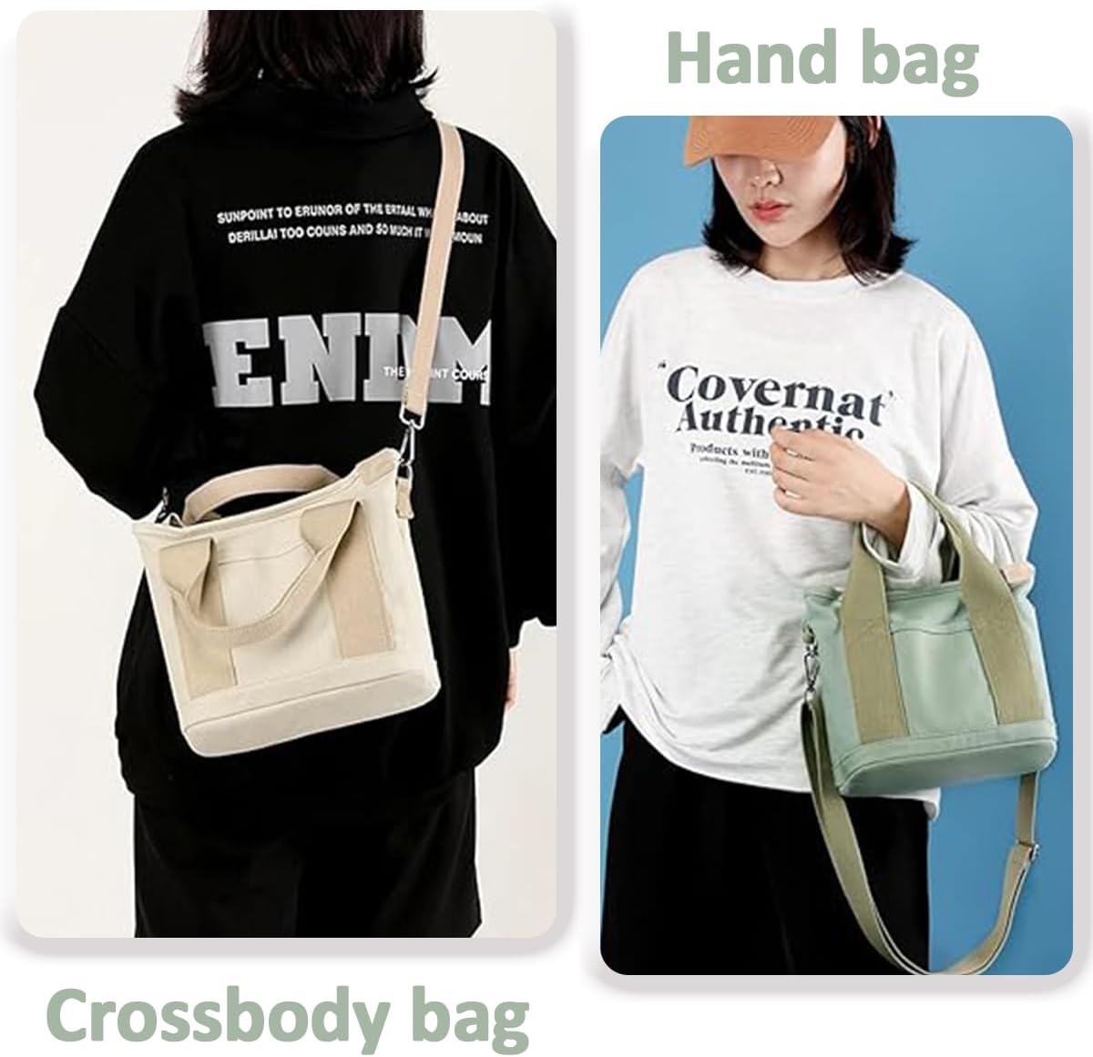 Small Tote Bag with Zipper, Canvas Multi-Pocket Crossbody Bag Shoulder Bag Satchel Hobo Bag
