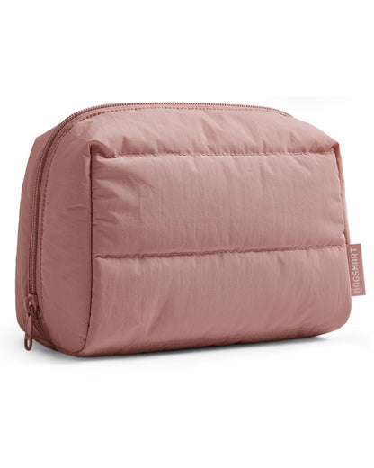 BAGSMART Small Makeup Bag, Puffy Wide-open Zipper Cosmetic Pouch, Pink