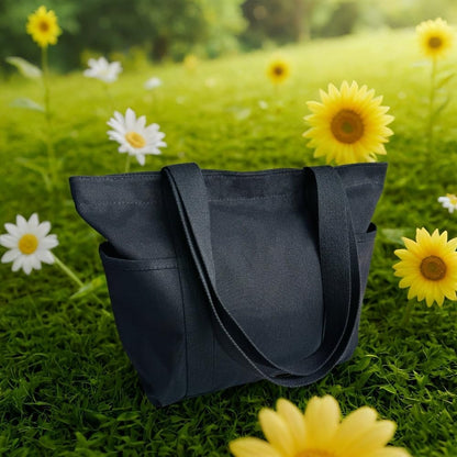 16OZ 100% Cotton Canvas Lined Grocery Shopping Diaper Bag Zipper Closure Beach Casual Multi Purpose Tote