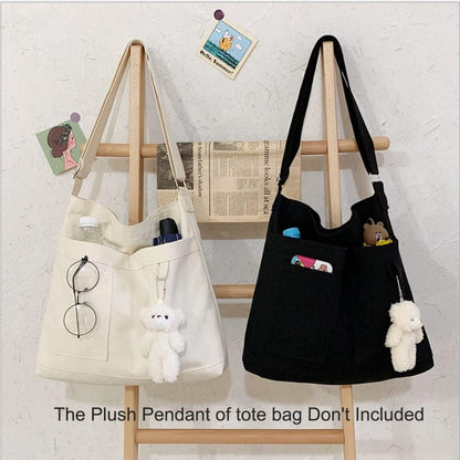 Cotton Tote Handbag Women Canvas Crossbody Beach Bag Hobo Shoulder Tote Bag with 3 External Pocket,Zipper Closure