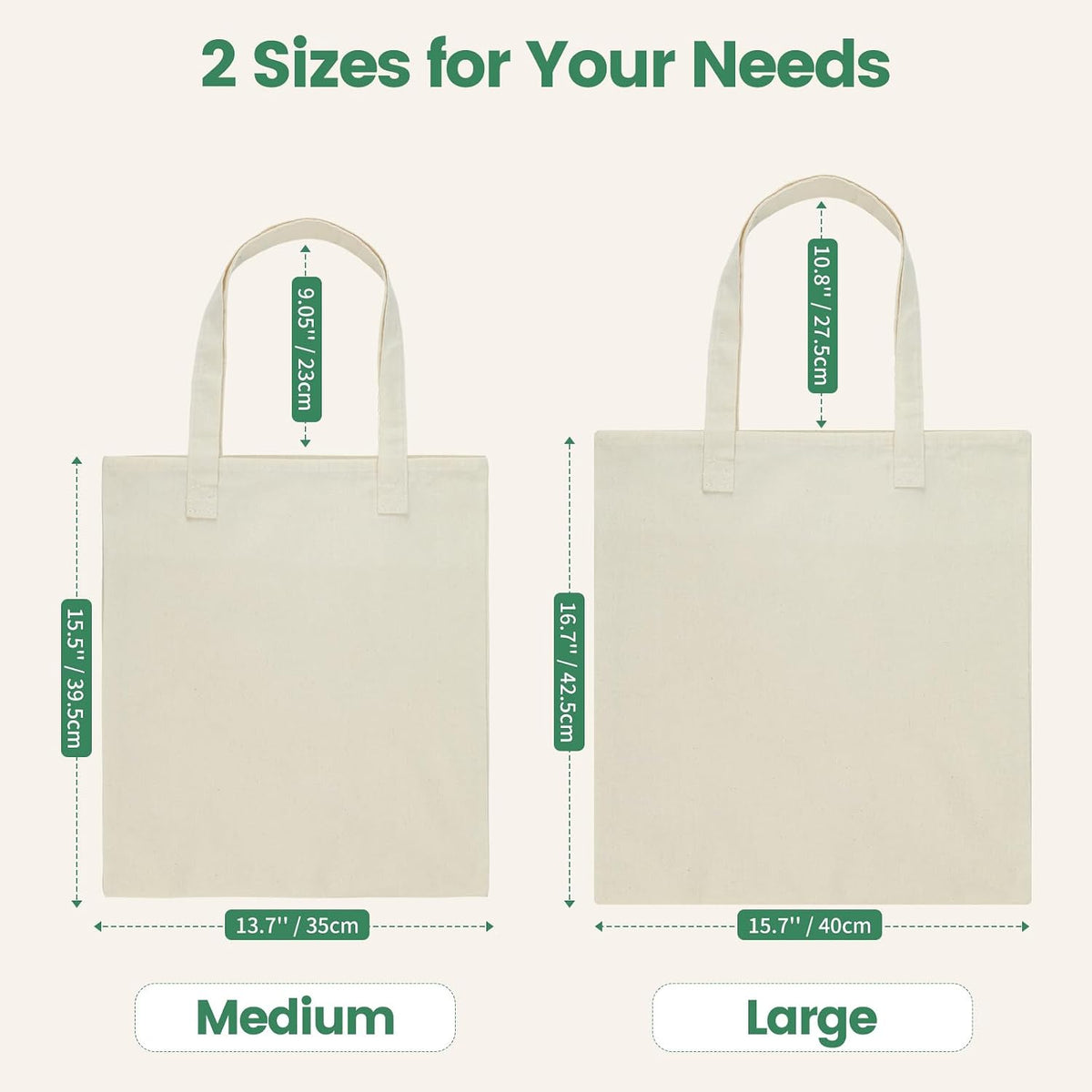 Carbrea 12 Pack Thin Canvas Tote Bags Bulk, Reusable Grocery Bags - Beige