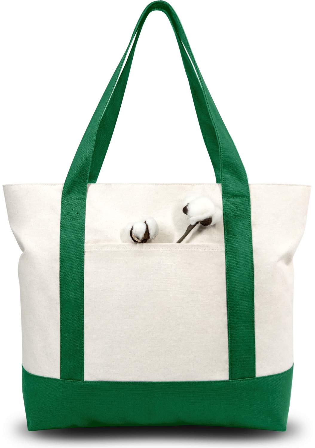 TOPDesign 1 | 3 | 6 | 30 Pack Canvas Tote Bag with an External Pocket, Reusable Grocery Shopping Bag, Top Zipper Closure, Daily Essentials (Black/Natural Pack of 1)
