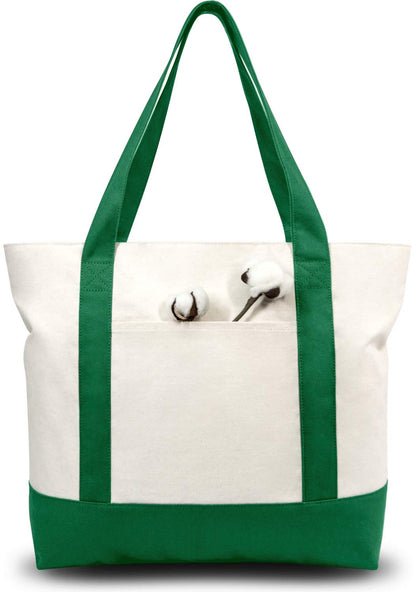 TOPDesign 1 | 3 | 6 | 30 Pack Canvas Tote Bag with an External Pocket, Reusable Grocery Shopping Bag, Top Zipper Closure, Daily Essentials (Black/Natural Pack of 1)