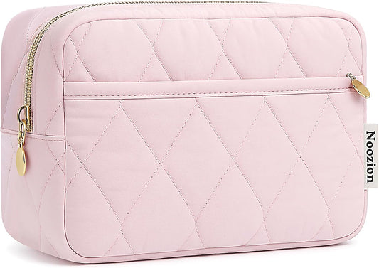 Noozion Makeup Bag Travel Toiletry Bag, Puffy Padded Cosmetic Bag for Women, Makeup Organizer Case, Wide-open Pouch Purse, Travel Essentials