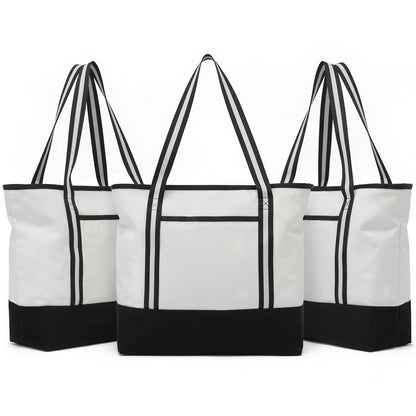 Carbrea 15 Inch Large Canvas Tote Bag with Bottom Support, White, 1 Pack