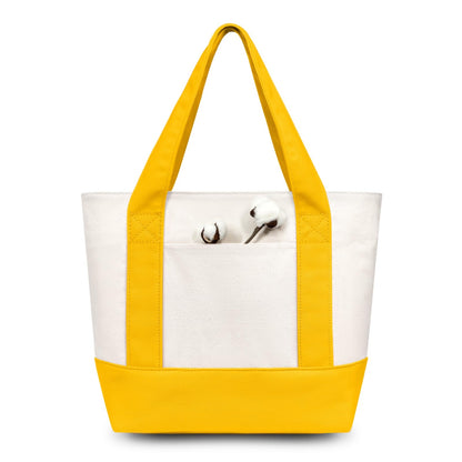 TOPDesign 1 | 3 | 6 | 30 Pack Canvas Tote Bag with an External Pocket, Reusable Grocery Shopping Bag, Top Zipper Closure, Daily Essentials (Black/Natural Pack of 1)