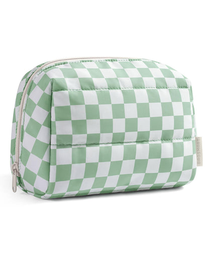 BAGSMART Small Makeup Bag, Puffy Wide-open Zipper Cosmetic Pouch, Pink
