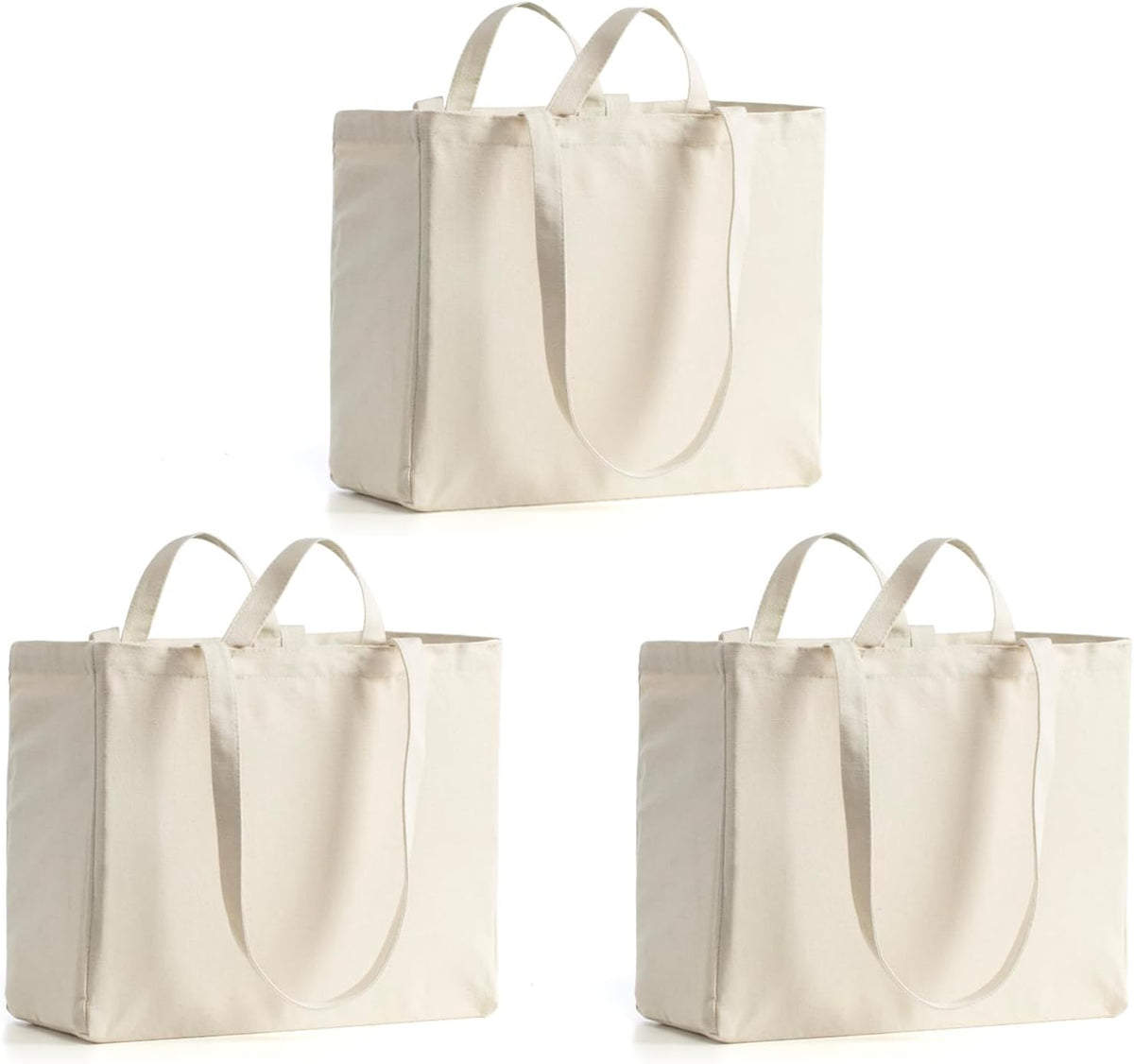 LINICE 3 Pack Canvas Grocery Bags with Long Shoulder Strap and Short Handle